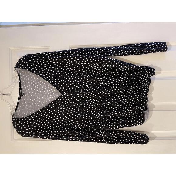 Black and White Polka Dot Long Sleeve Wrap Top for Women Size Large - Picture 2 of 6